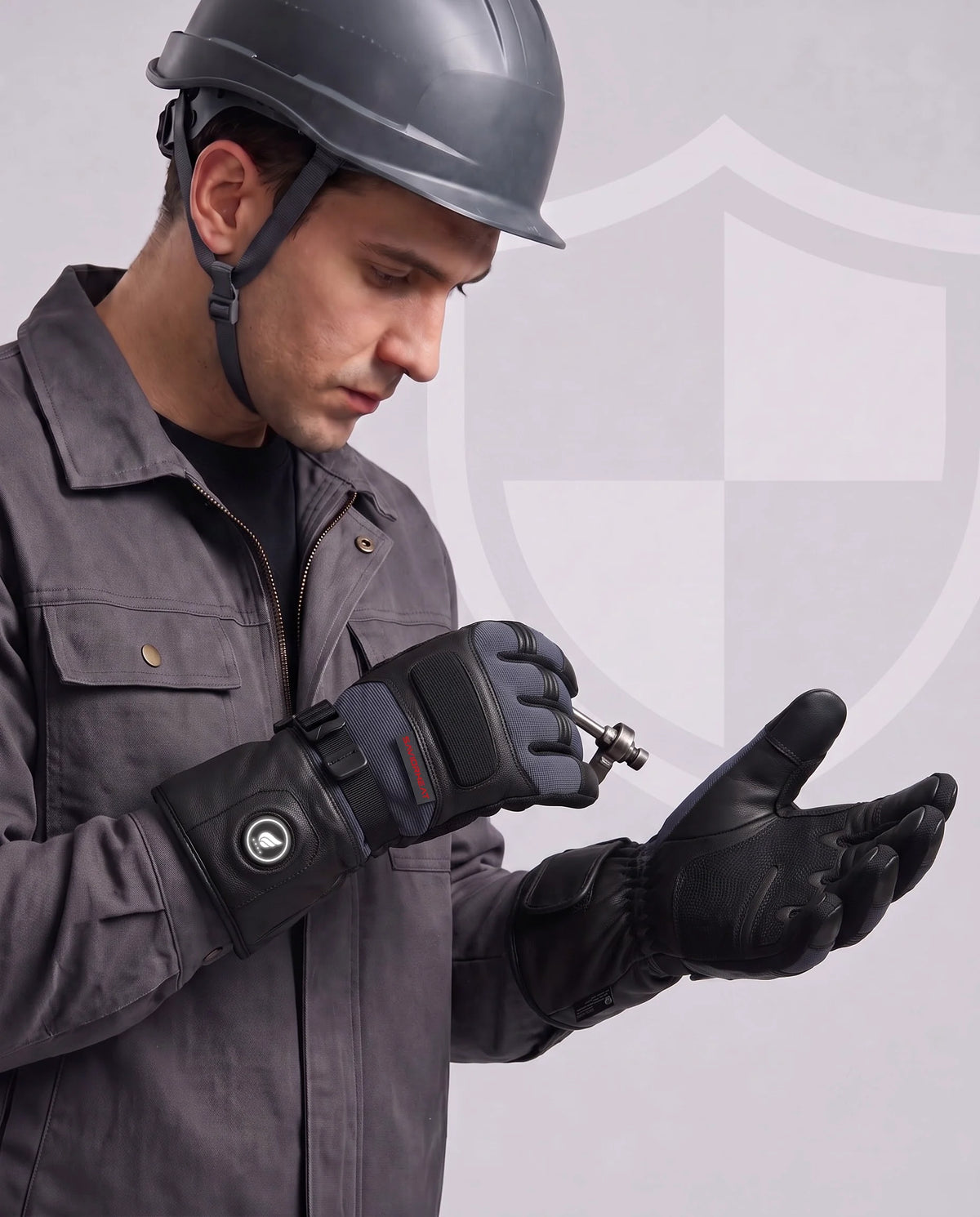 Savior Heat Pro Black goatskin heated work gloves with reinforced anti-slip palm grip