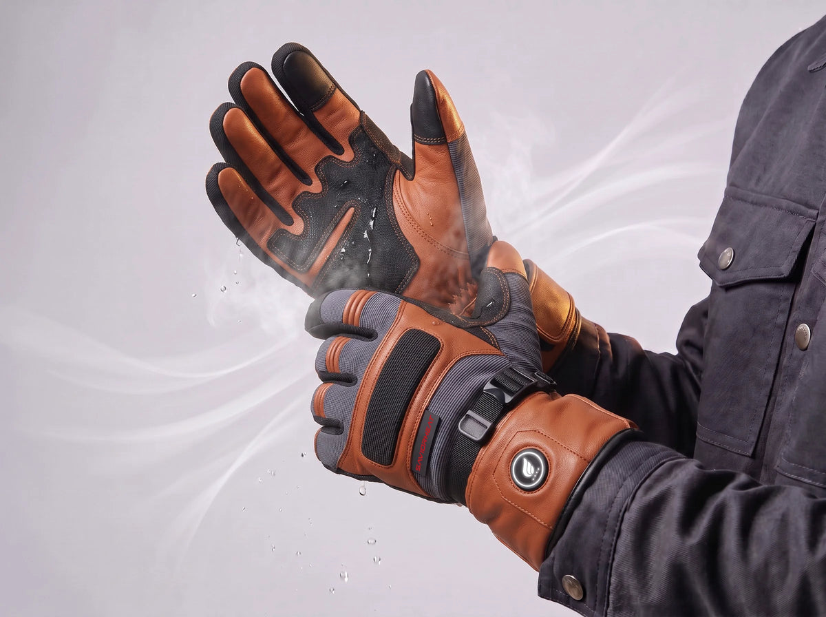 Waterproof and windproof Savior Heat goatskin heated work gloves in Classic Brown for winter jobs
