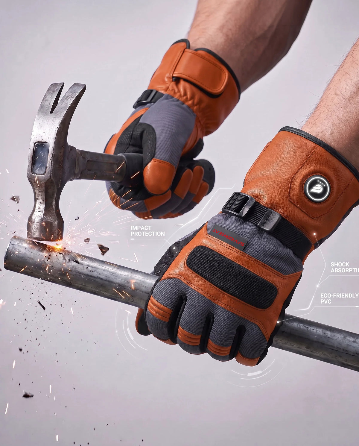 Savior Heat Classic Brown heated work gloves with impact protection for demanding winter tasks