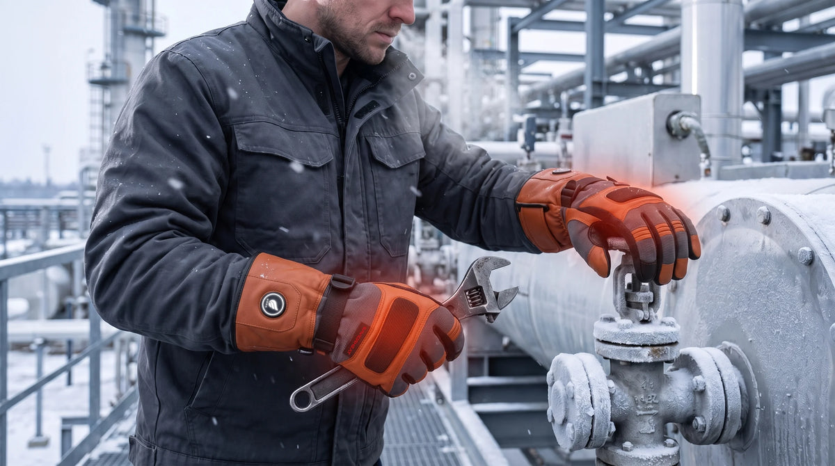 Savior Heat Classic Brown goatskin heated work gloves shown with durable cold-weather protection