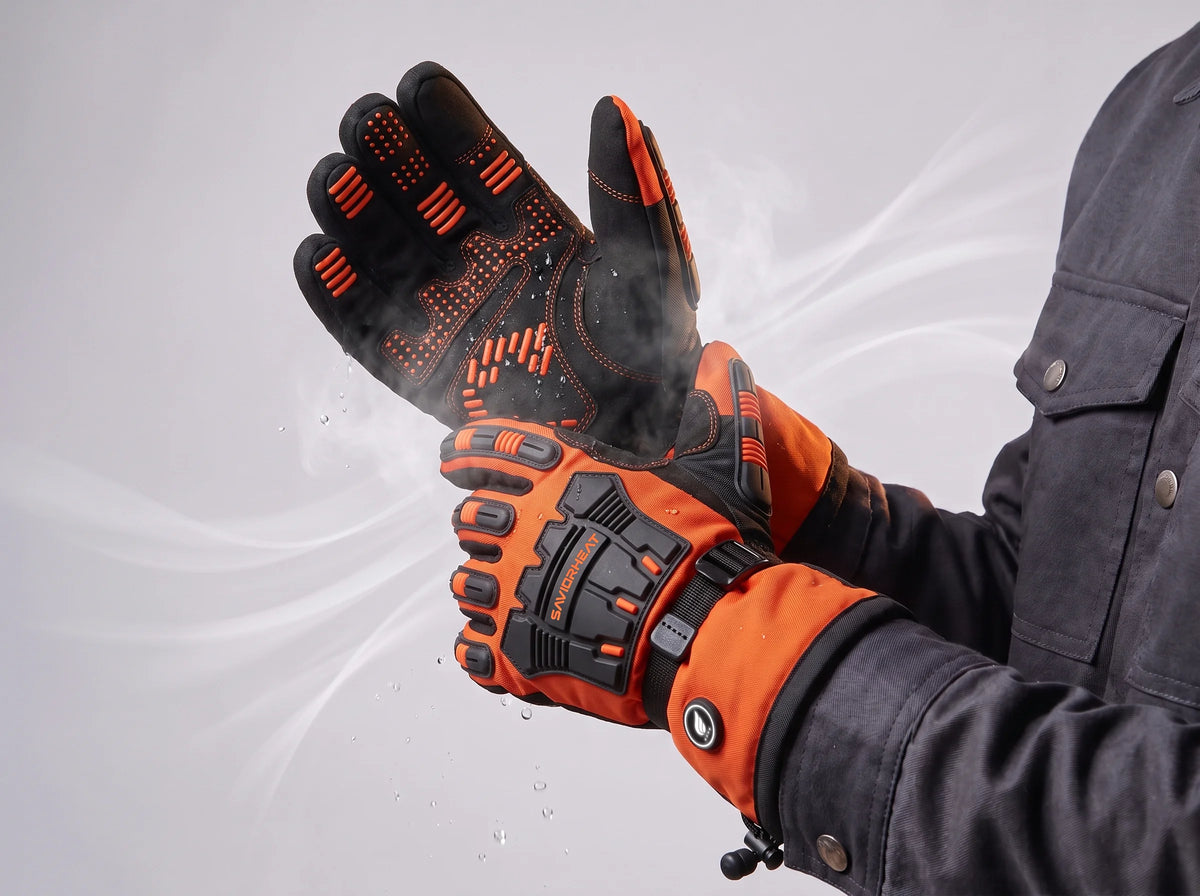 Waterproof and windproof Savior Heat heavy-duty heated work gloves with Safety Orange hook-and-loop cuff