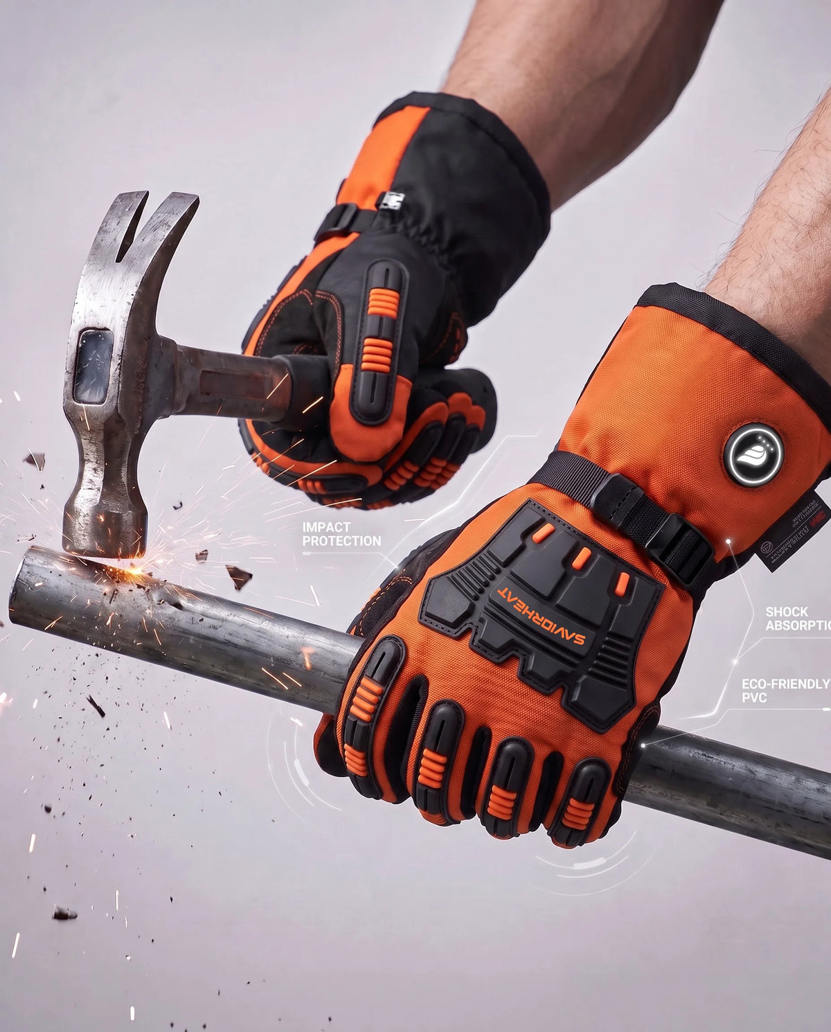 Savior Heat Safety Orange heated work gloves with added protection for demanding cold-weather jobs