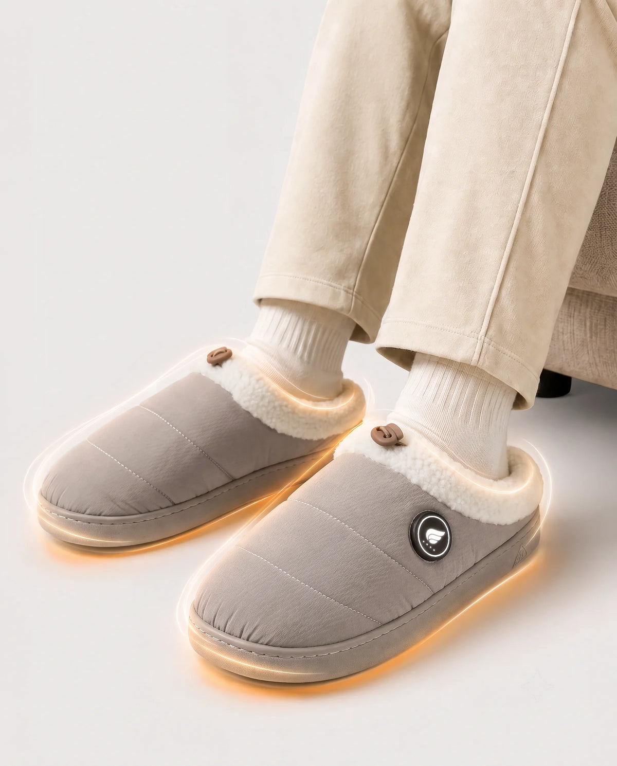 Savior Heat adjustable-cuff heated slippers with drawcord closure to help keep warmth in